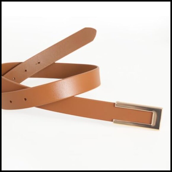 Genuine Leather Skinny Belt with Gold Buckle for Dresses Jeans main image 5